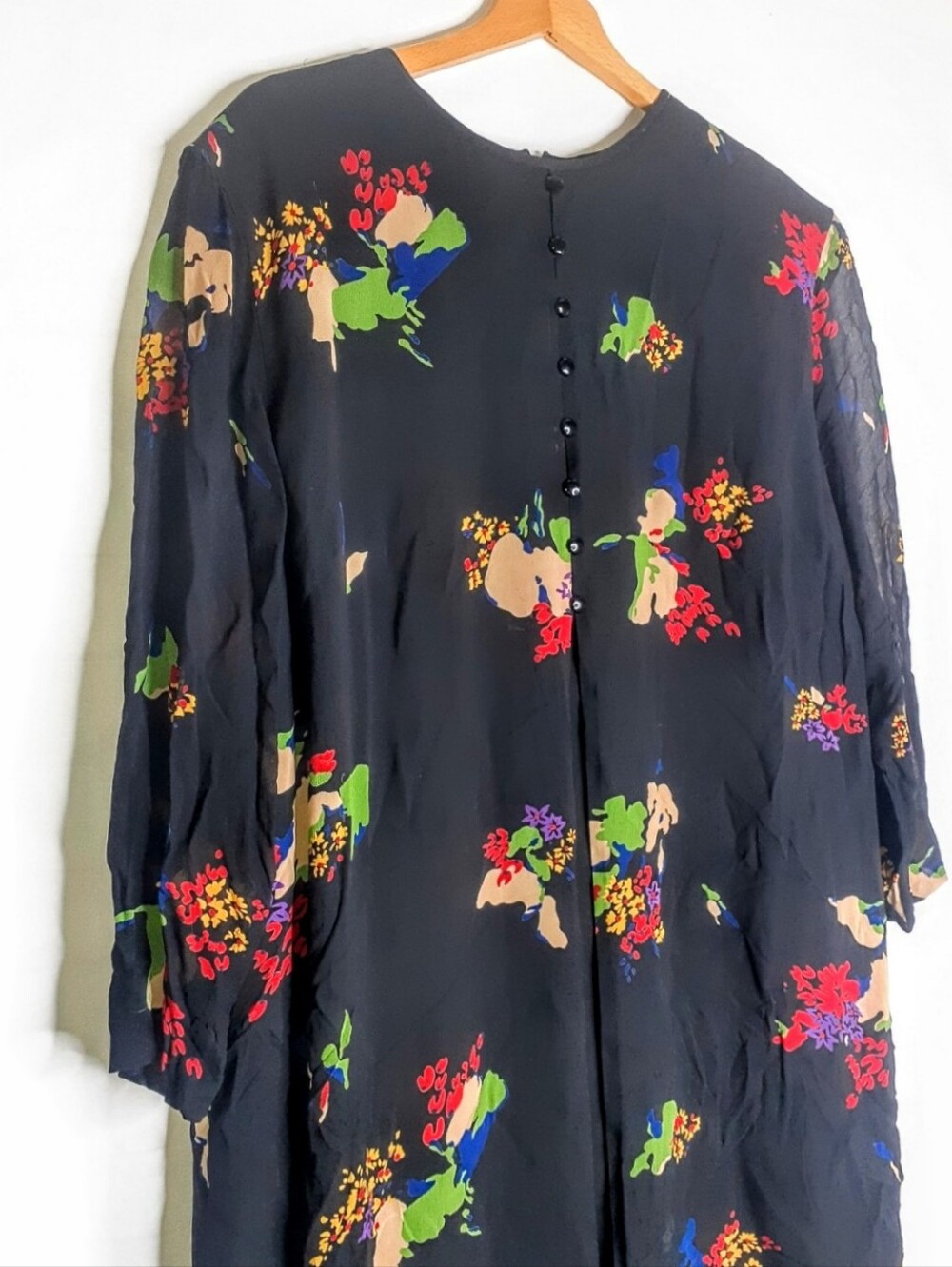 Evan PiconeSize 22 Women's Vintage Black Floral Dress Chiffon Overlay Buttons